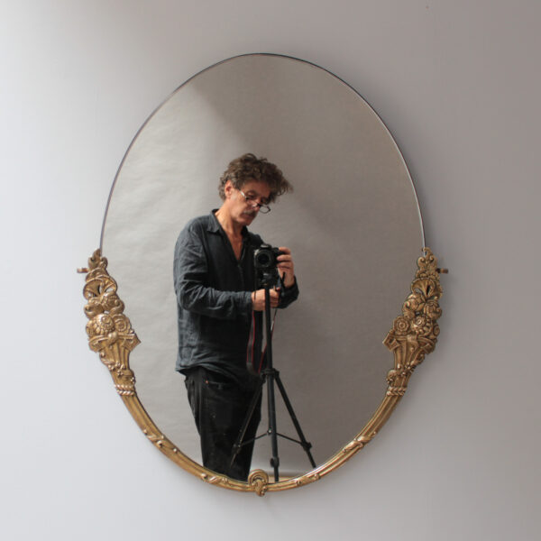 Fine French Art Deco Oval Mirror with a Solid Brass Frame - Image 2