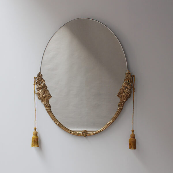 Fine French Art Deco Oval Mirror with a Solid Brass Frame - Image 11