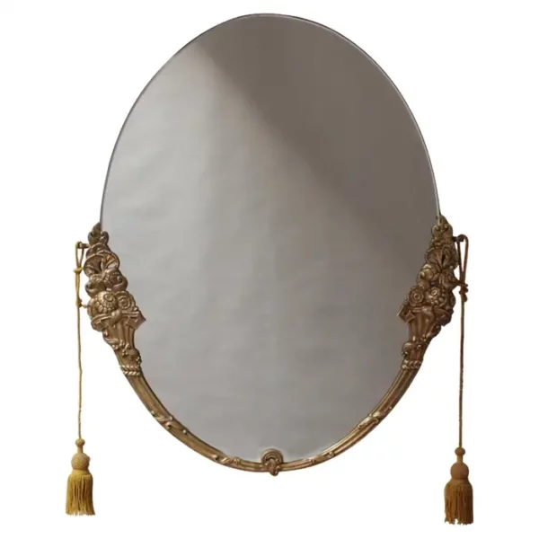 Fine French Art Deco Oval Mirror with a Solid Brass Frame