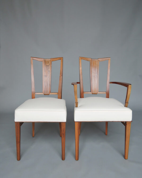 Set of 8 Fine French Art Deco Walnut Chairs by Dominique (6 Side and 2 Arm) - Image 4