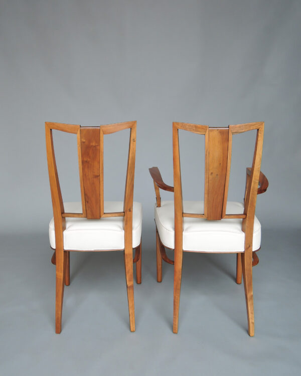 Set of 8 Fine French Art Deco Walnut Chairs by Dominique (6 Side and 2 Arm) - Image 8