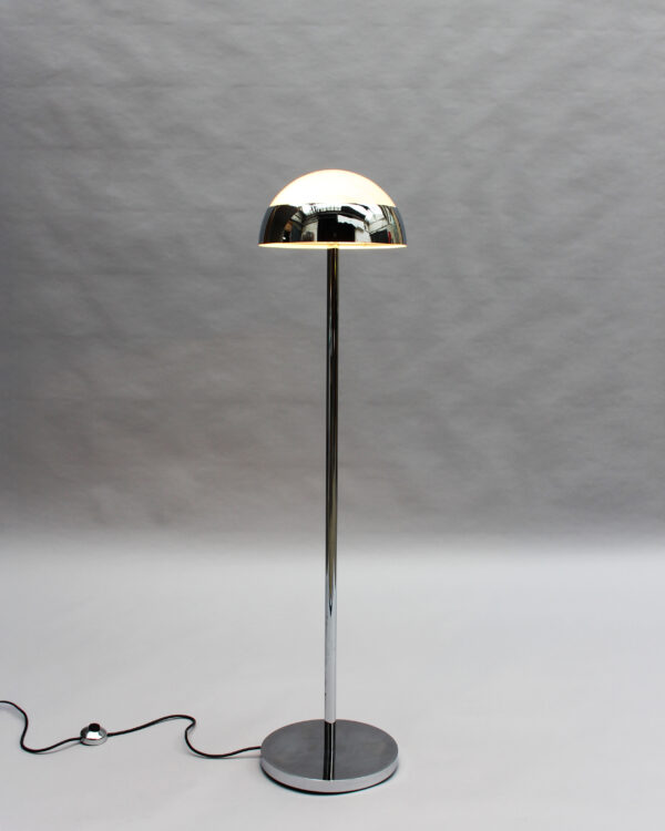 Fine French 1950s Chrome and Glass Floor Reading Lamp by Jean Perzel - Image 2