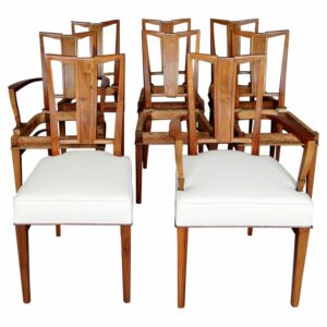 Set of 8 Fine French Art Deco Walnut Chairs by Dominique (6 Side and 2 Arm)
