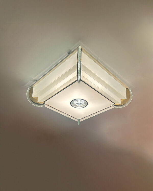 2 Fine French Art Deco Glass and Bronze Square Flush Mounts by Jean Perzel - Image 2