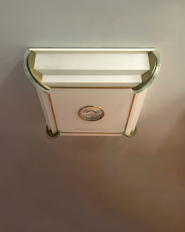 2 Fine French Art Deco Glass and Bronze Square Flush Mounts by Jean Perzel - Image 3
