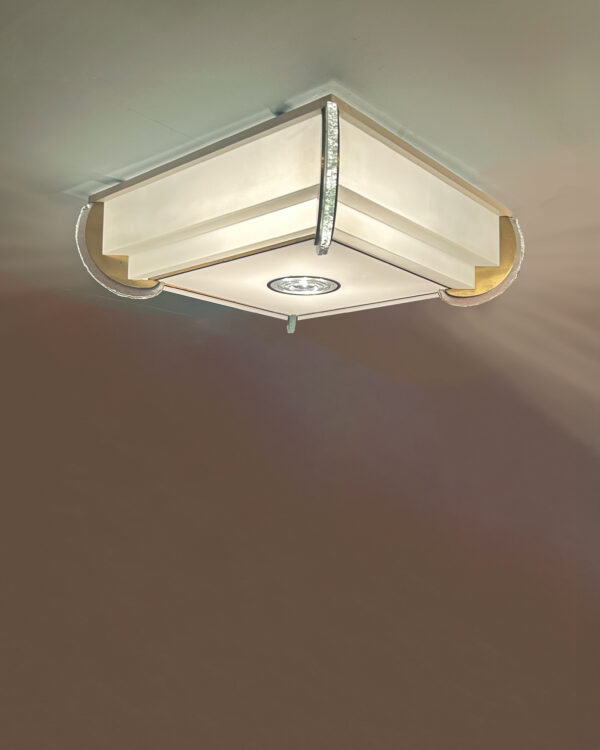 2 Fine French Art Deco Glass and Bronze Square Flush Mounts by Jean Perzel - Image 5