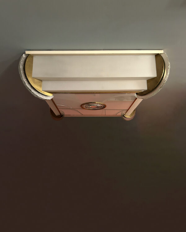 2 Fine French Art Deco Glass and Bronze Square Flush Mounts by Jean Perzel - Image 7