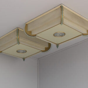 2 Fine French Art Deco Glass and Bronze Square Flush Mounts by Jean Perzel