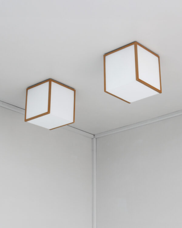 2 Fine French 1970s Cubical Glass and Brass Flush Mounts by Perzel - Image 2
