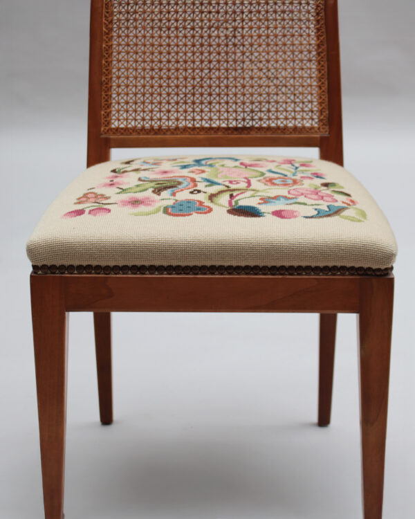 4 Fine French 1940s Cherry, Cane and Tapestry Side Chairs - Image 12