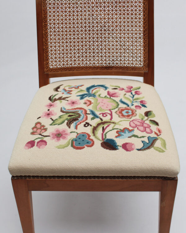 4 Fine French 1940s Cherry, Cane and Tapestry Side Chairs - Image 13