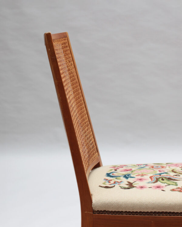 4 Fine French 1940s Cherry, Cane and Tapestry Side Chairs - Image 14