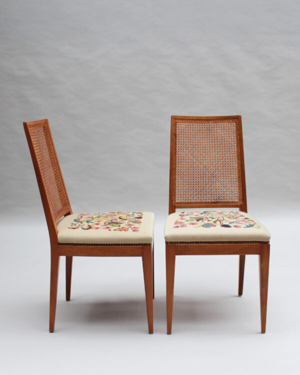 4 Fine French 1940s Cherry, Cane and Tapestry Side Chairs - Image 5