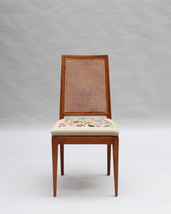 4 Fine French 1940s Cherry, Cane and Tapestry Side Chairs - Image 6