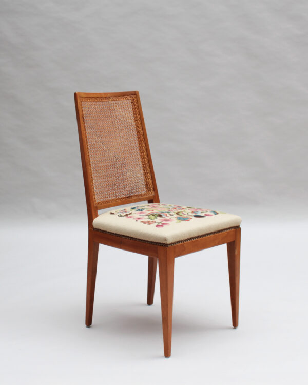 4 Fine French 1940s Cherry, Cane and Tapestry Side Chairs - Image 7