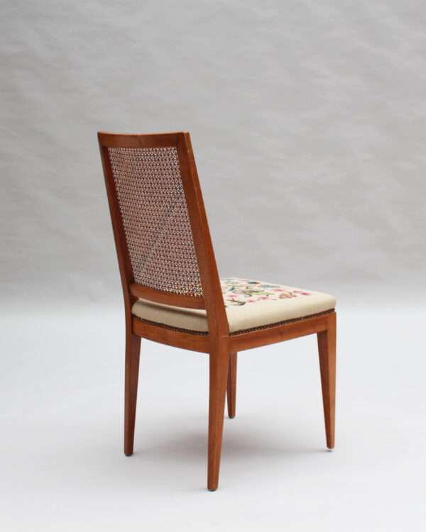 4 Fine French 1940s Cherry, Cane and Tapestry Side Chairs - Image 9