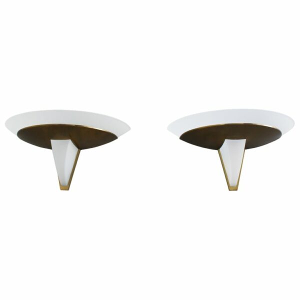 Pair of Fine French Art Deco Bronze and Glass Sconces by Jean Perzel