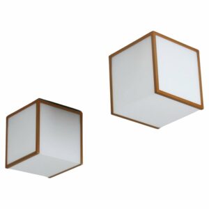 2 Fine French 1970s Cubical Glass and Brass Flush Mounts by Perzel