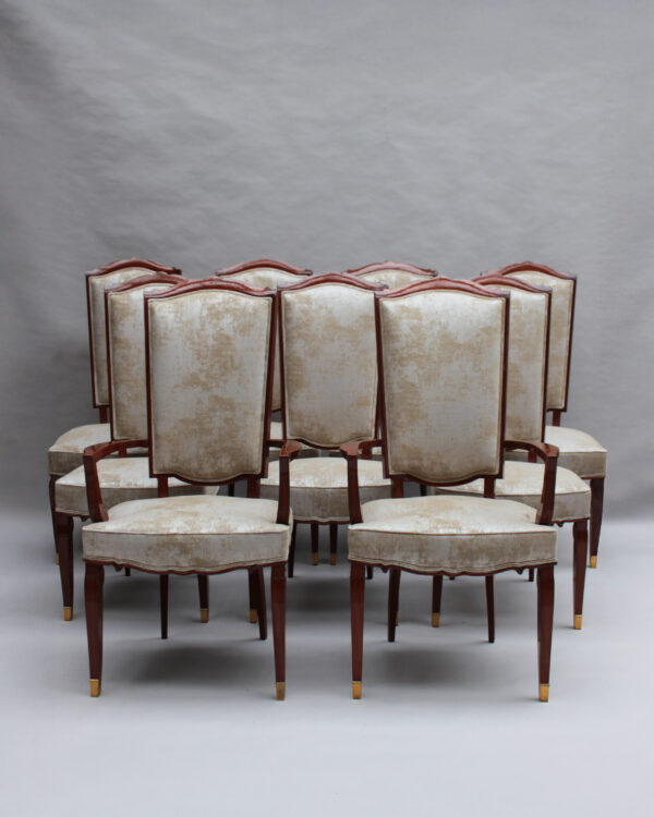 Set of 10 Fine French Art Deco Mahogany Chairs by Jules Leleu (8 Side and 2 Arm) - Image 34