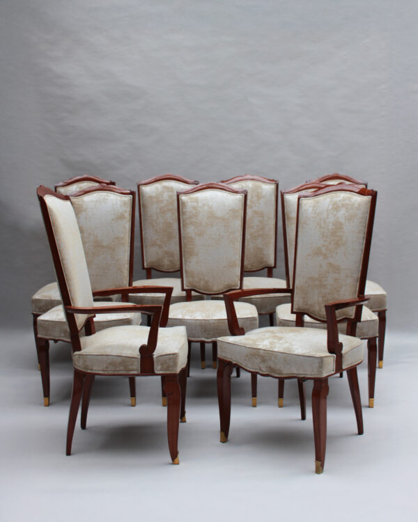 Set of 10 Fine French Art Deco Mahogany Chairs by Jules Leleu (8 Side and 2 Arm) - Image 2