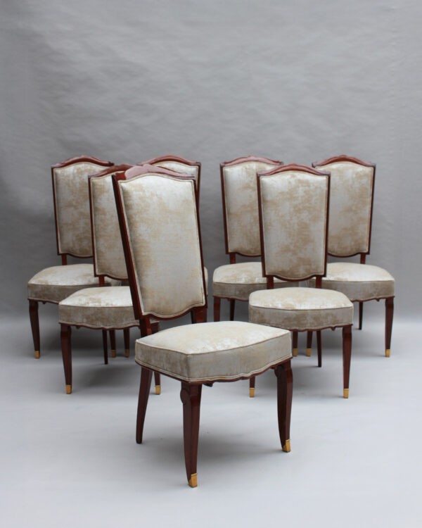 Set of 10 Fine French Art Deco Mahogany Chairs by Jules Leleu (8 Side and 2 Arm) - Image 3