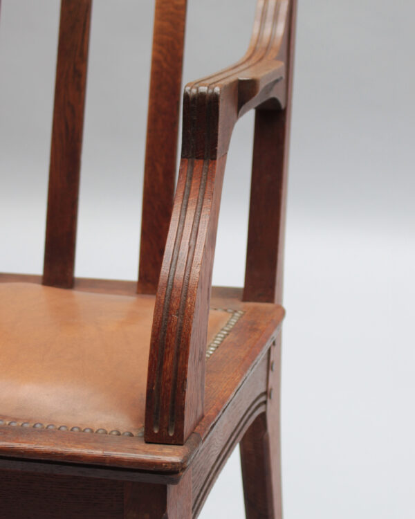 Pair of Fine French Art Nouveau Solid Oak Armchairs by Leon Jallot - Image 12