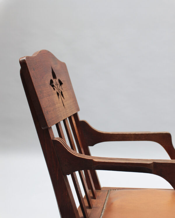 Pair of Fine French Art Nouveau Solid Oak Armchairs by Leon Jallot - Image 13