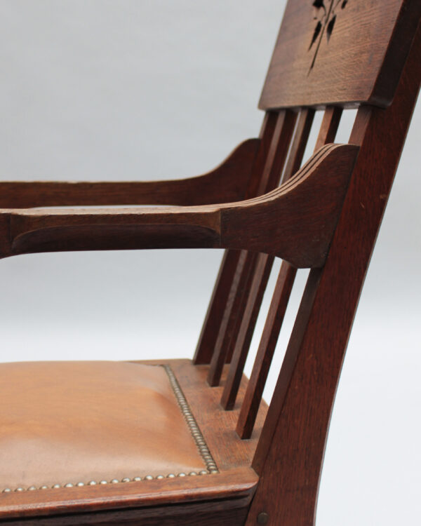 Pair of Fine French Art Nouveau Solid Oak Armchairs by Leon Jallot - Image 14