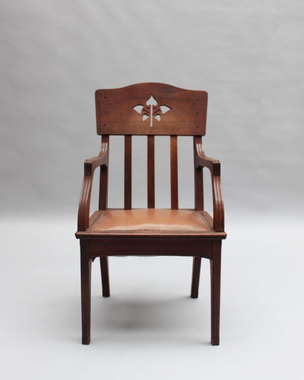 Pair of Fine French Art Nouveau Solid Oak Armchairs by Leon Jallot - Image 5