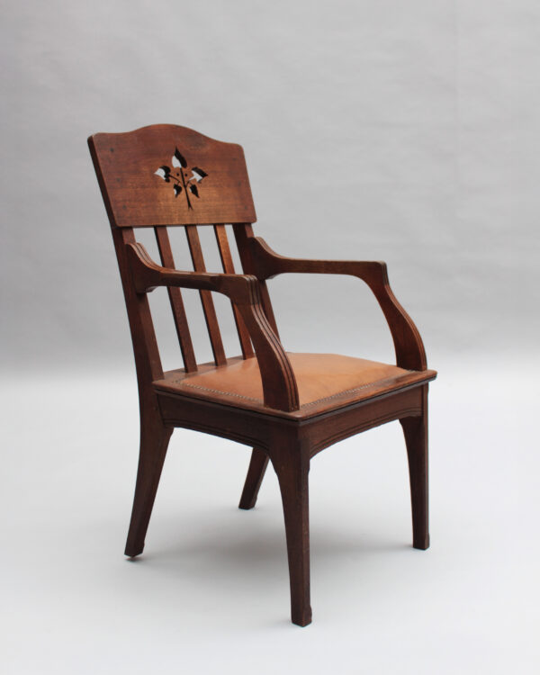 Pair of Fine French Art Nouveau Solid Oak Armchairs by Leon Jallot - Image 6