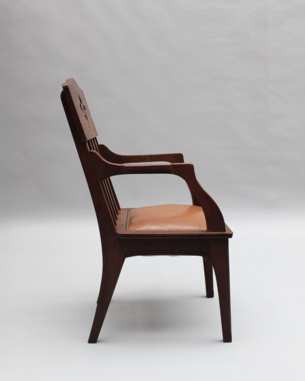 Pair of Fine French Art Nouveau Solid Oak Armchairs by Leon Jallot - Image 7