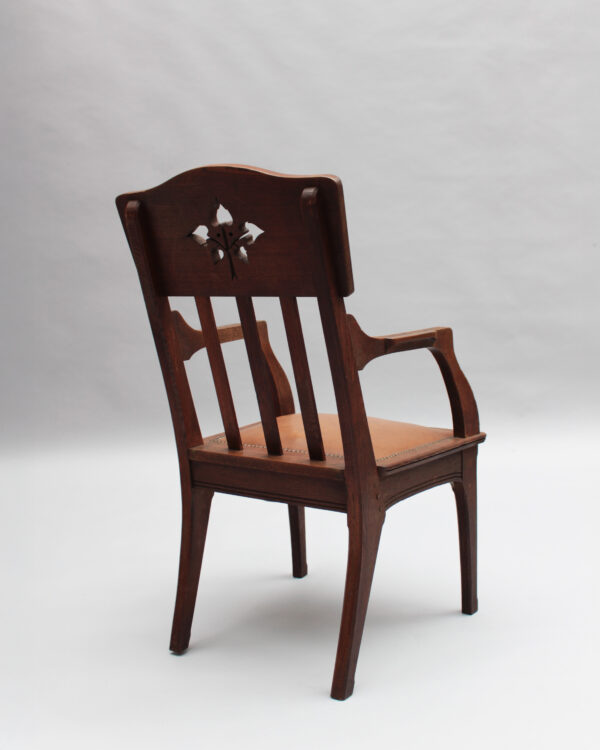 Pair of Fine French Art Nouveau Solid Oak Armchairs by Leon Jallot - Image 8
