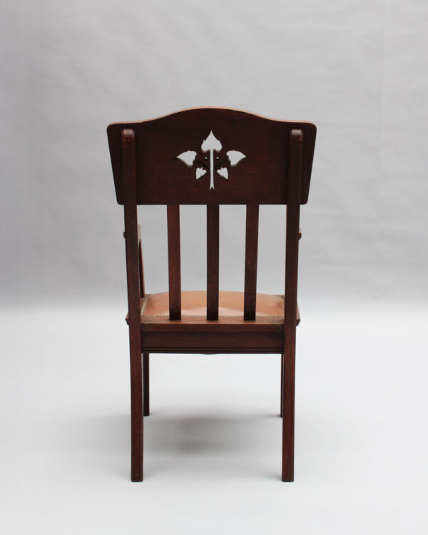Pair of Fine French Art Nouveau Solid Oak Armchairs by Leon Jallot - Image 9
