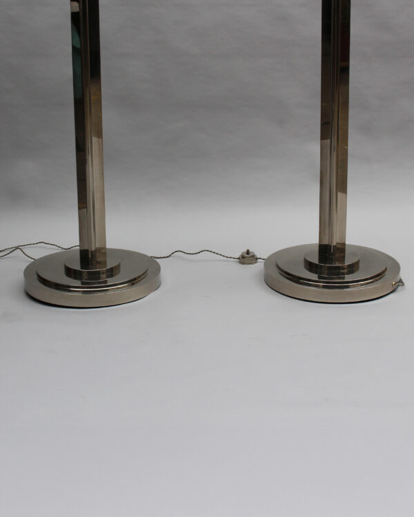 A Pair of Fine French Art Deco Nickel and Glass Floor Lamps by Perzel - Image 4