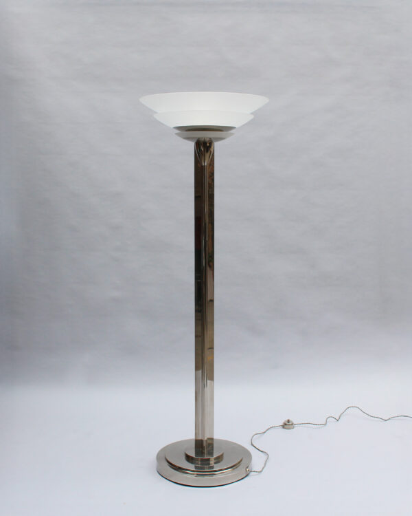 A Pair of Fine French Art Deco Nickel and Glass Floor Lamps by Perzel - Image 5