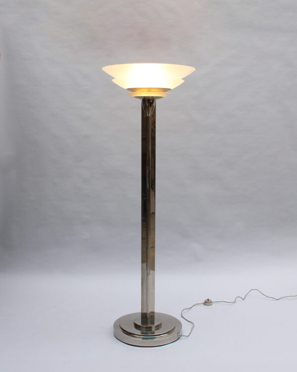 A Pair of Fine French Art Deco Nickel and Glass Floor Lamps by Perzel - Image 6
