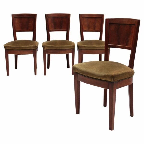 4 Fine French 1930s Walnut side chairs attributed to Francis Jourdain