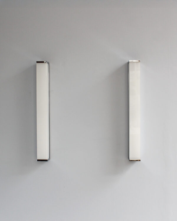 2 pairs of Fine French 1960s Glass and Nickel Chrome Sconces by Perzel - Image 3