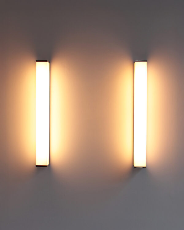 2 pairs of Fine French 1960s Glass and Nickel Chrome Sconces by Perzel - Image 4