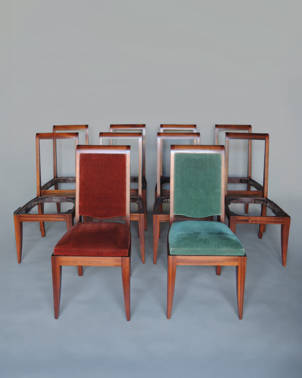Set of 10 Fine French Art Deco Solid Mahogany Dining Chairs by Gaston Poisson - Image 2