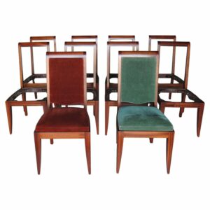 Set of 10 Fine French Art Deco Solid Mahogany Dining Chairs by Gaston Poisson