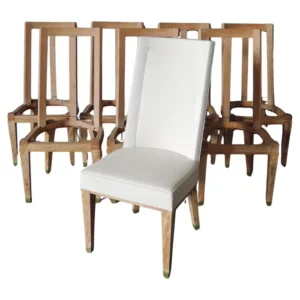 Set of 8 Fine French 1950s Bleached Mahogany Dining Chairs by Jacques Adnet