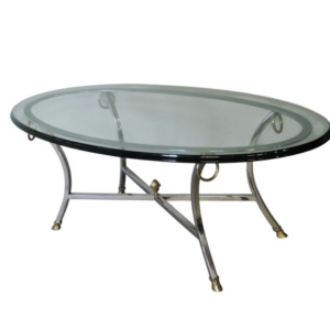 Fine French 1970s Chrome and Glass Coffee Table with Brass details