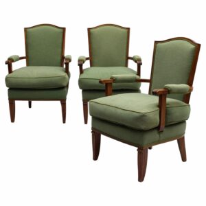 3 Fine French 1940s Mahogany Armchairs by Jules Leleu
