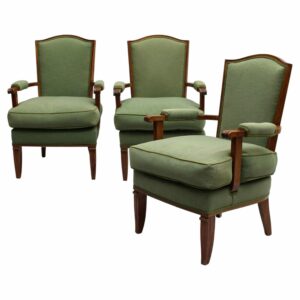 3 Fine French 1940s Mahogany Armchairs by Jules Leleu