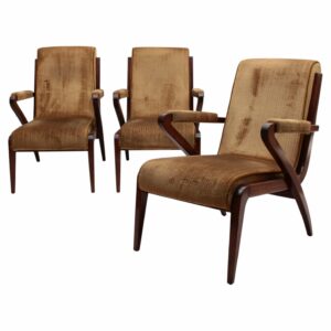 3 Fine French 1960s Mahogany Armchairs
