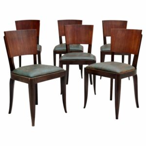 Set of 6 Fine French Art Deco Palissander and Stained Beech Dining Chairs