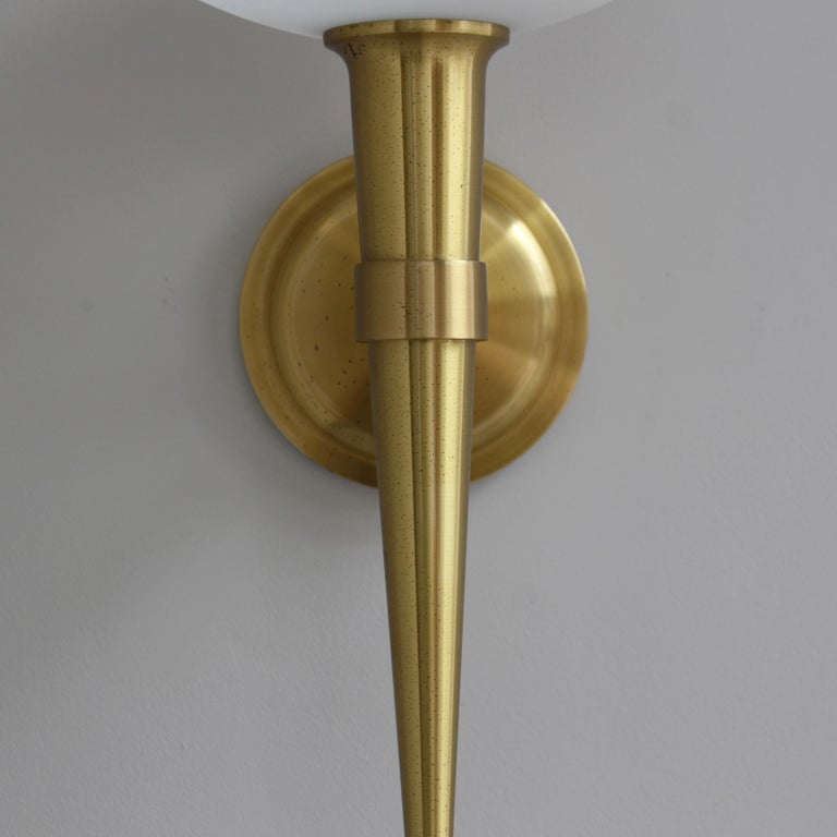 3 Fine French 1950s Glass and Bronze "Torch" Sconces by Atelier Perzel - Image 7