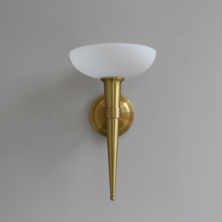 3 Fine French 1950s Glass and Bronze "Torch" Sconces by Atelier Perzel - Image 8