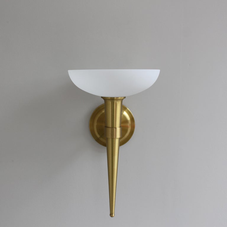 3 Fine French 1950s Glass and Bronze "Torch" Sconces by Atelier Perzel - Image 3